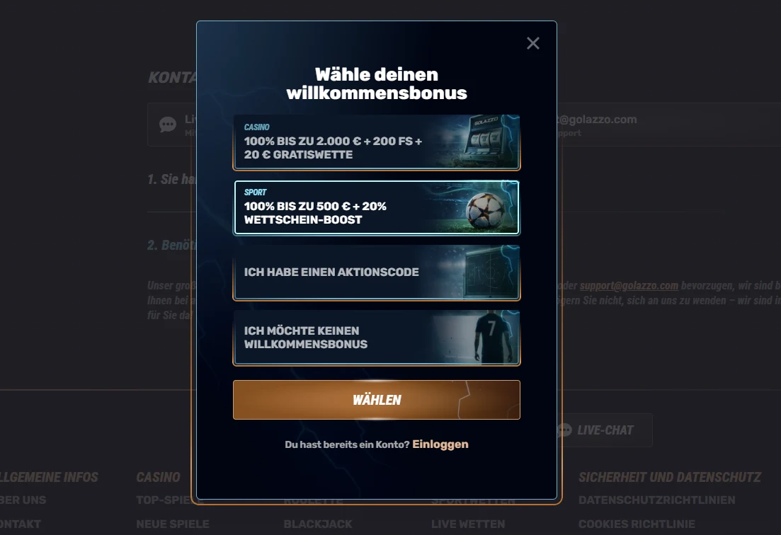 Golazzo Casino Register
